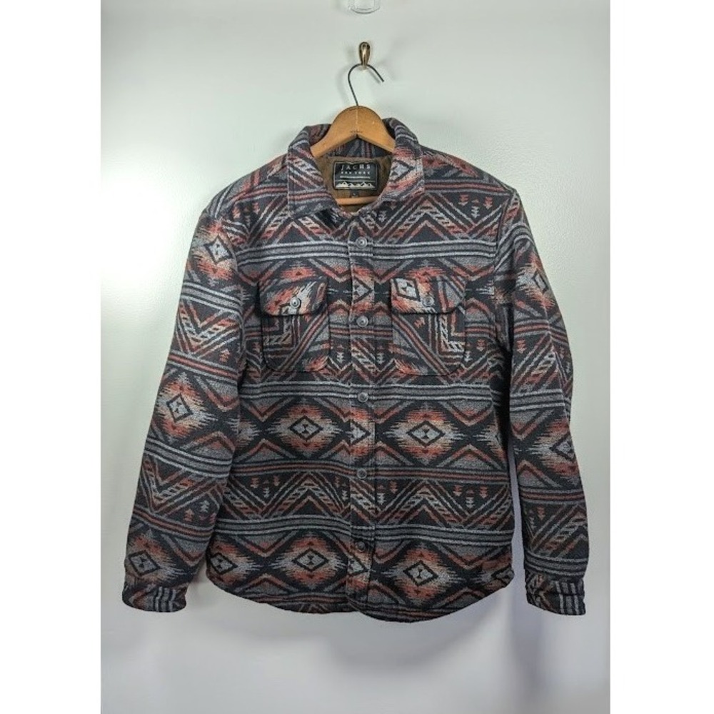 Jachs Men's Wool Blend Sherpa Lined Flannel Shirt Jacket Size Large Tribal Aztec